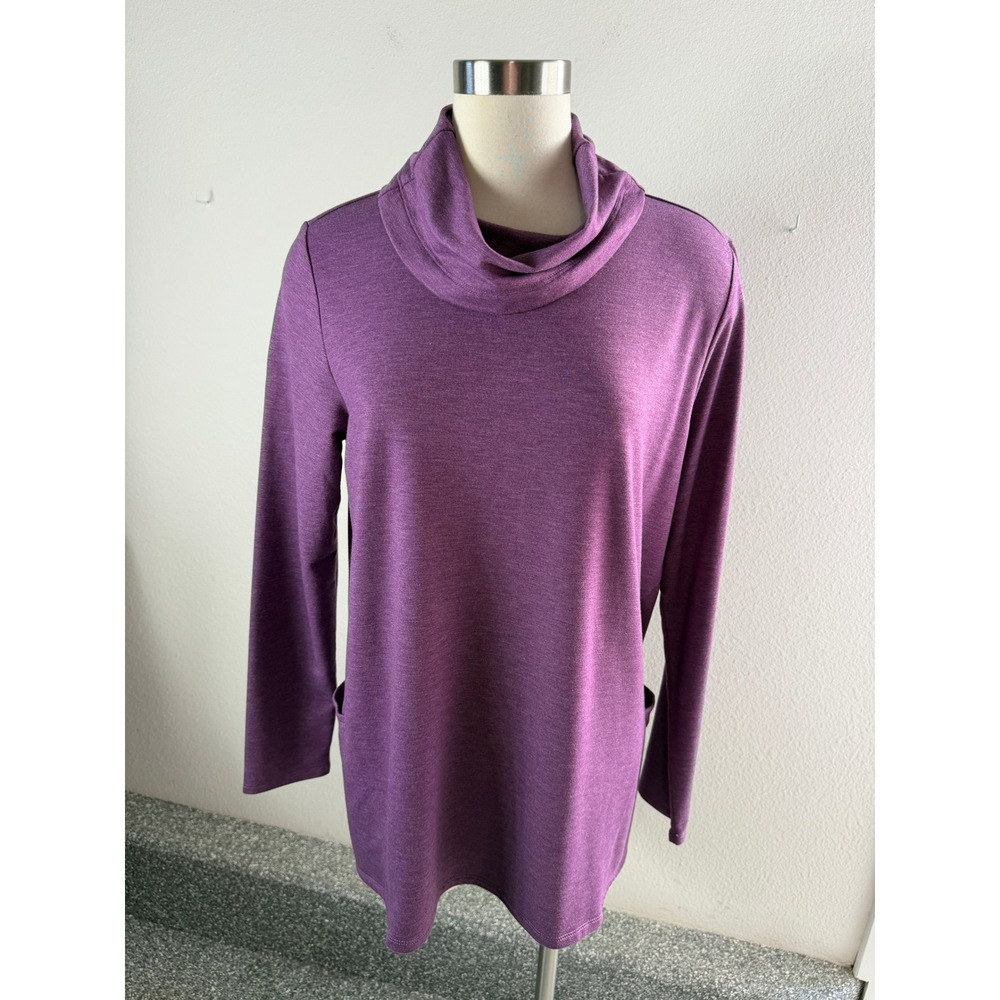 LOGO Lounge Lori Goldstein Womens Large Purple Cowl Neck Tunic Top with Pockets